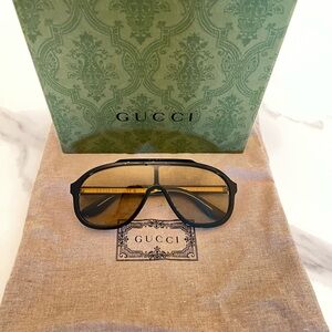 Gucci Men’s Yellow Pilot Sunglasses